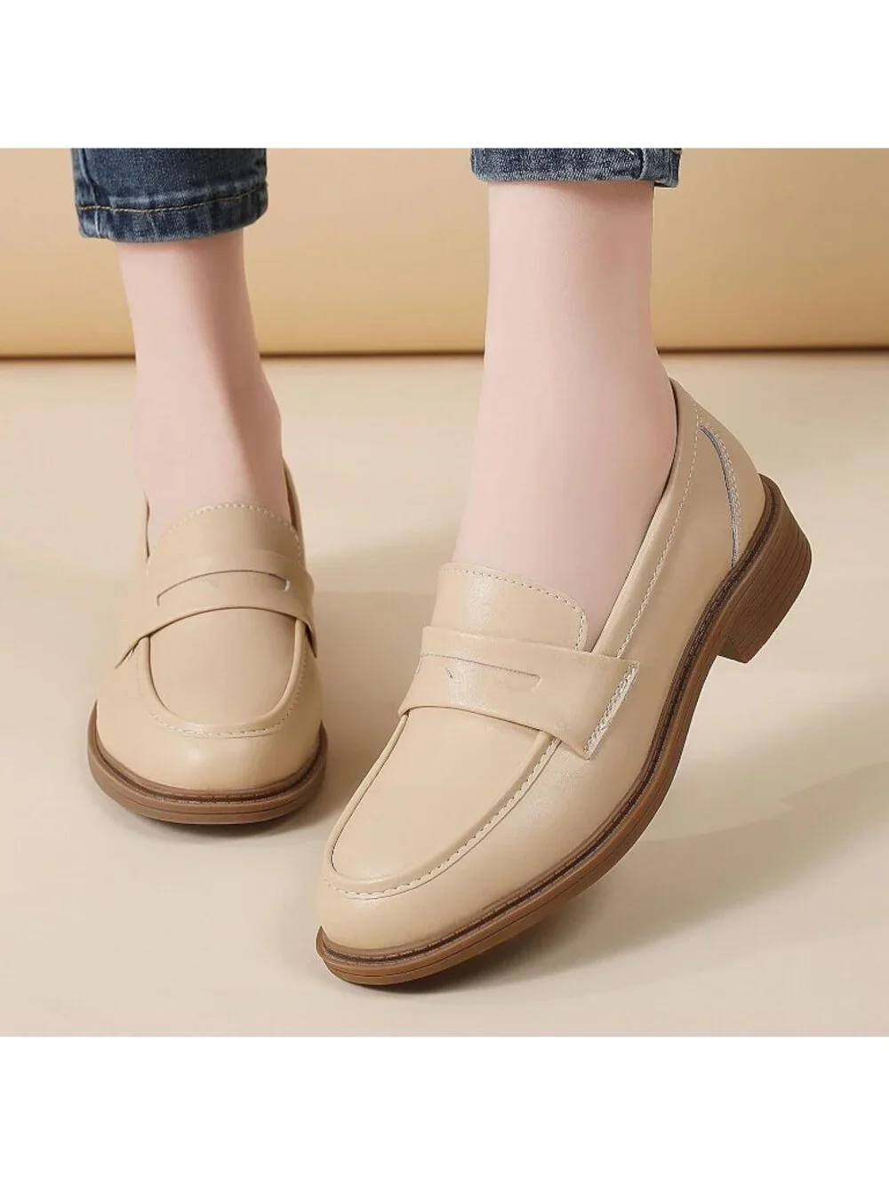 🆕Women's Beige Loafers Black Penny Loafer Business Casual  Flats Comfortable